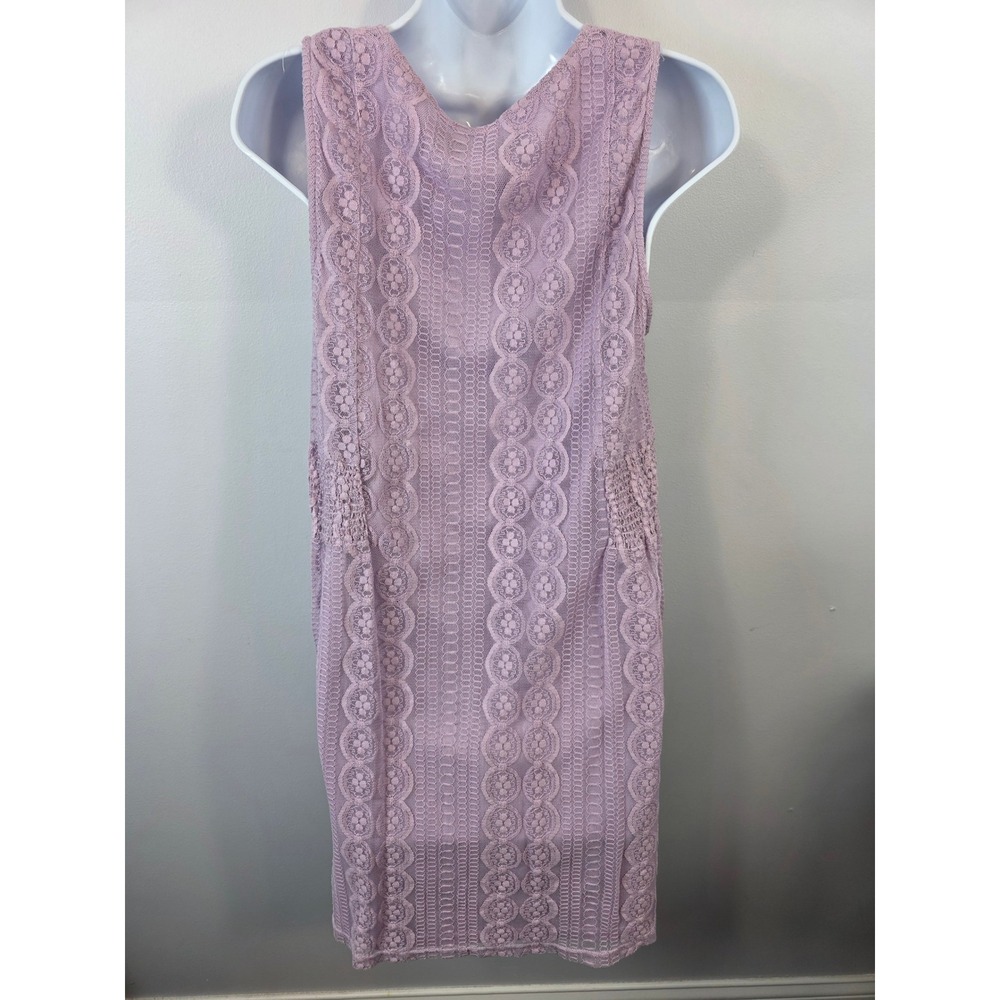 Blue Rain Lavender Floral Lace Sleeveless V-Neck Shift Dress Purple Medium M - Picture 6 of 9